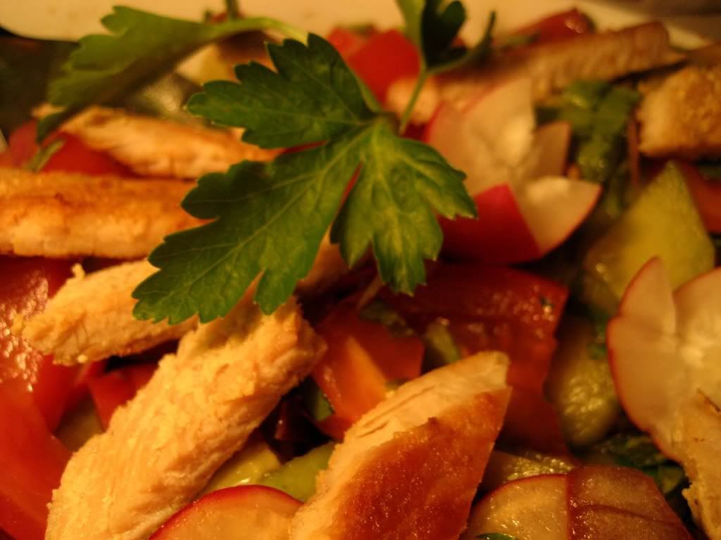 Salata od puretine, paradajza, krastavica i rotkvica