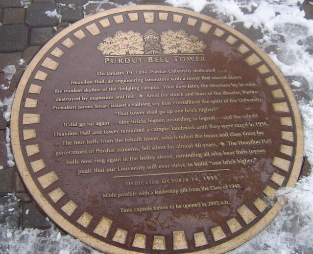 The Plaque beneath the bell tower at Purdue University