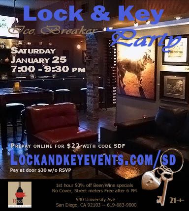 Rred Gallery & Wine Bar lock & key party flyer
