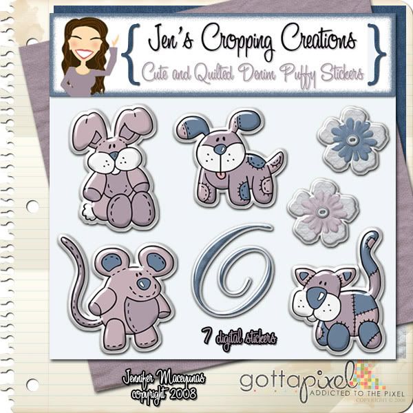 Cute & Quilted Denim Puffy Stickers