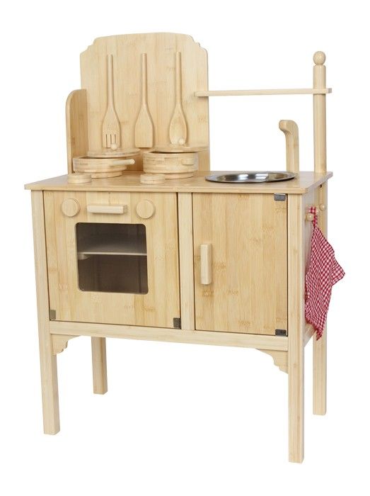 Holz bambus kinder küche herd backofen spüle topf und pfanne ...
