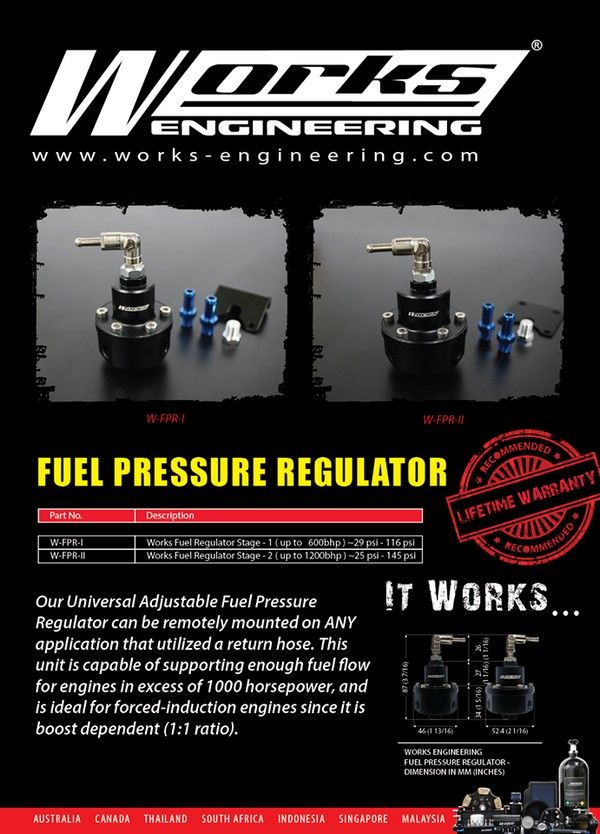Order WORKS ENGINEERING USA Fuel Regulator Stage 1 or Stage 2 for N/A or Turbo