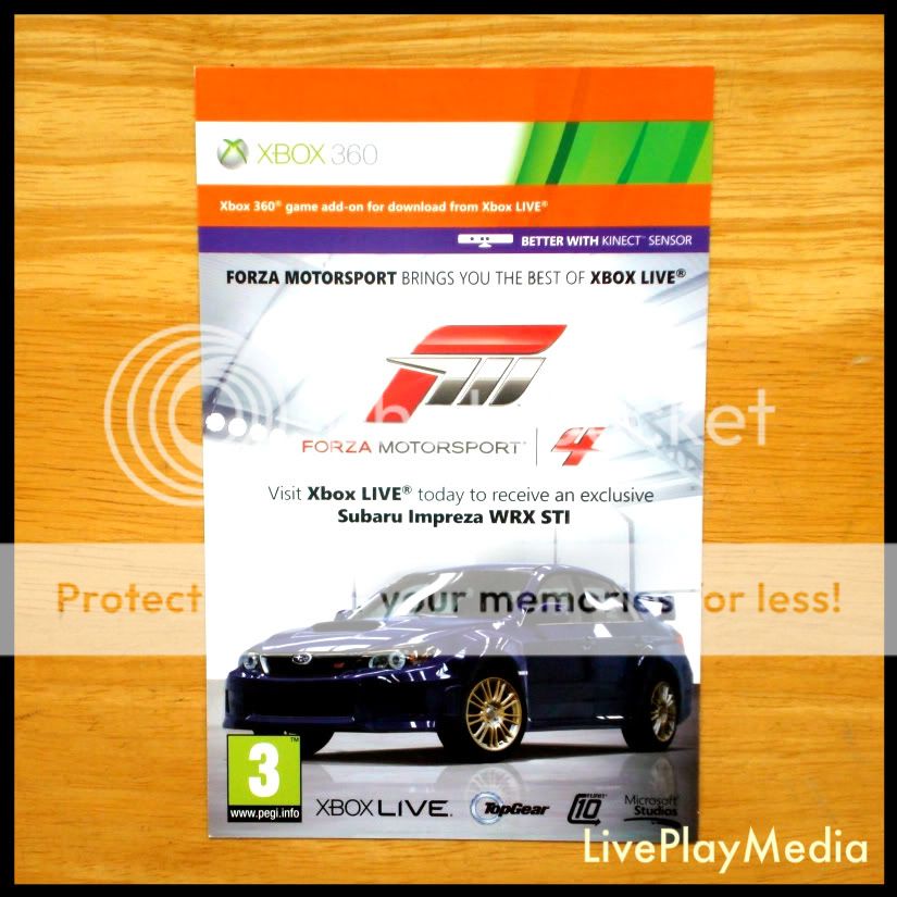 FORZA 4   SUBARU IMPREZA WRX STI   DLC BONUS CODE CARD XBOX 360 