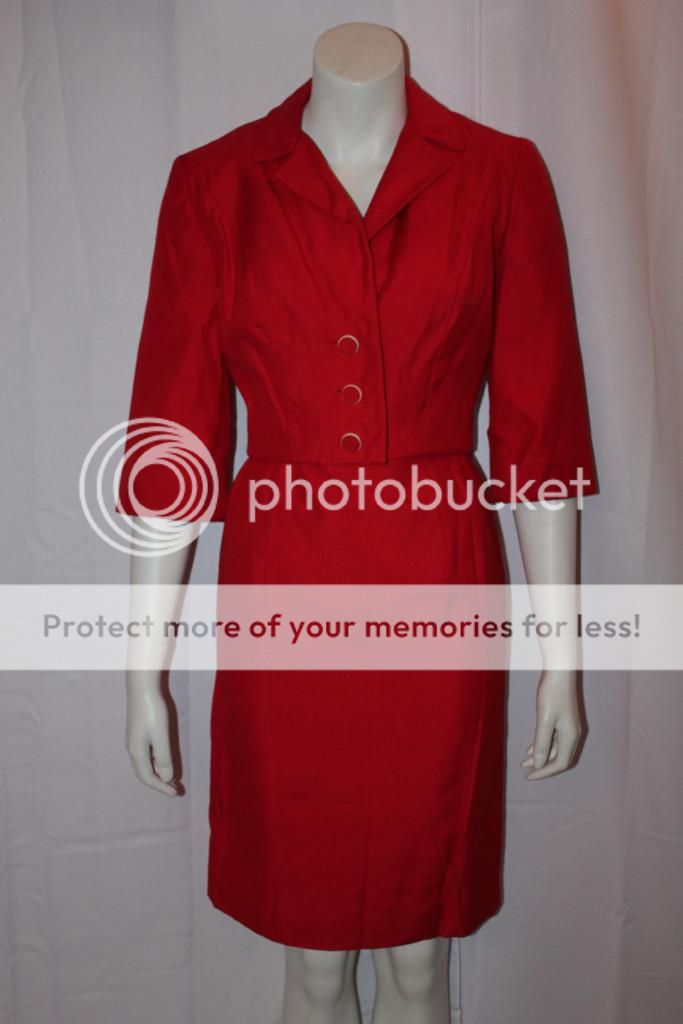 MR. BLACKWELL Vtg 1960s Red 1st LADY DRESS+Jacket Sz S  