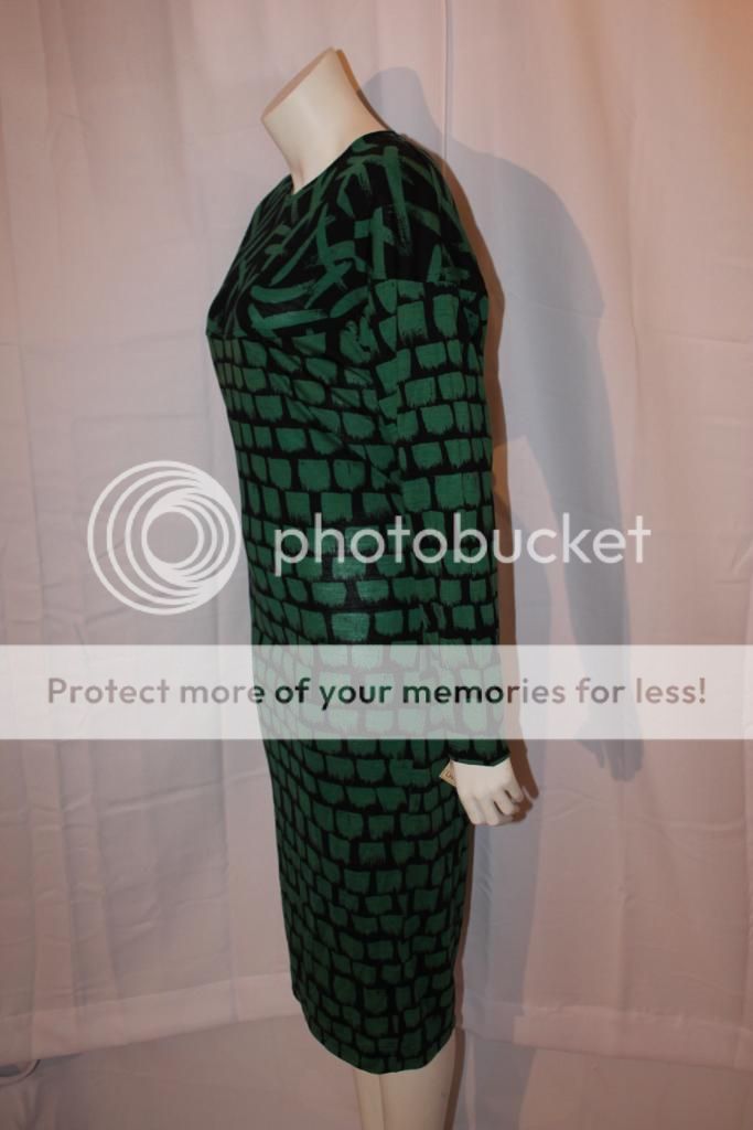 MISSONI Vtg 80s Women Green Brick Design DRESS Sz L  